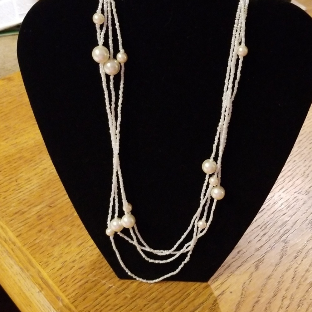 Long faux pearl and seed pearl necklace